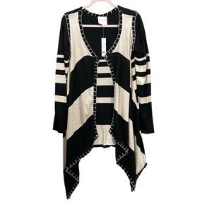 Romeo and Juliet Couture Black Beige Waterfall Striped Cardigan Sweater Medium